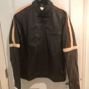 Real Leather Brown Moto Jacket with sleeve stripes